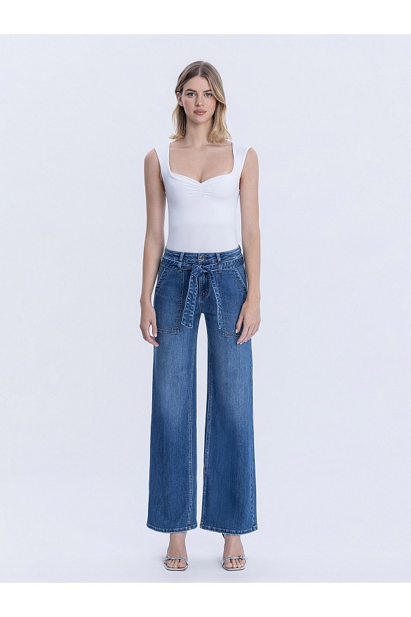 HIGH RISE DENIM WAIST TIE PATCH POC...